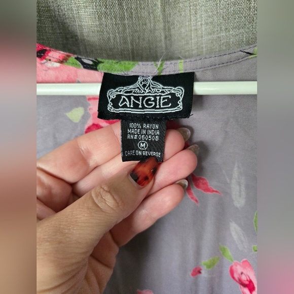 ANGIE Size M Lavender Floral Boho Kimono Duster Open Front 100% Rayon Oversized - Picture 3 of 3